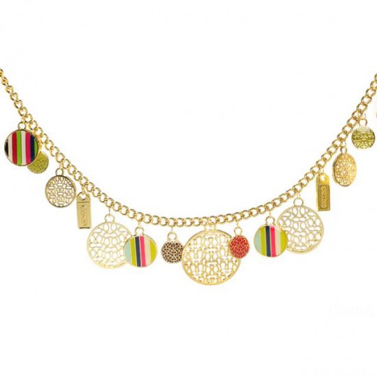 Coach Circle Charm Gold Necklaces CYO - Click Image to Close